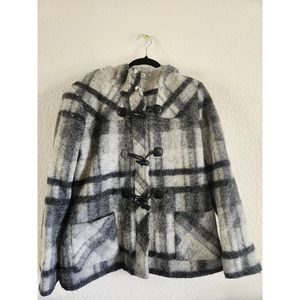 Michael by Michael Kors Paid Wool Blend Hooded Toggle Closure Coat 14